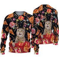 Antlers Cat Pizza 3d Christmas Sweater