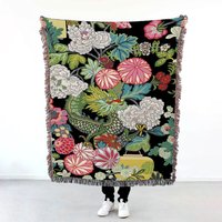 Dragon Garden Blanket Exotic Japandi Floral Wall Art Tapestry Chiang Mai Bedding Modern Home Decor