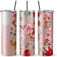 Personalized Strawberry Shortcake Tumbler, 80s Cartoon Tumbler With Lid And Straw