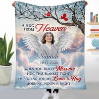 A Hug From Heaven Angel Wings Custom Photo Memorial Fleece Blanket