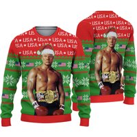 Trump Rocky Christmas Ugly Sweater, Trump Daddy Home Sweater