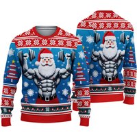 Santa Gym Lifting Ugly Christmas Sweater, Muscular Santa Claus Sweater