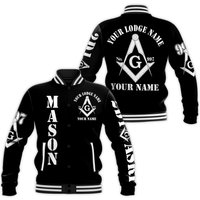 Custom Black And White Freemason Masonic Symbol, Camouflage Freemasonary 3d Baseball Jacket