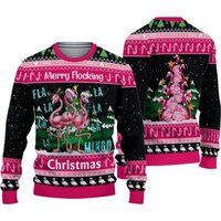 Pink Flamingo Merry Flocking Ugly Sweater, Funny Flamingo Christmas Sweatshirt