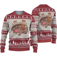 Christmas Moo Deng Ugly Sweater, Hippopotamus Christmas Sweater