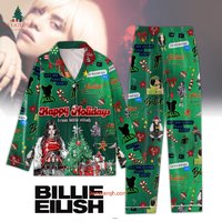 Billie Eilish Happy Holidays Merry Christmas Satin Long Sleeve Pajamas Set