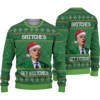 Funny Joe Bbiden Christmas Ugly Sweater Snitches Get Stitches Xmas