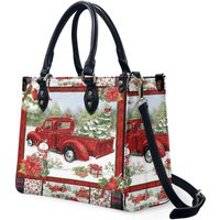 Christmas Red Truck Snowy Cardinal Women Leather Bag