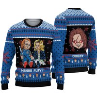 Chucky And Tiffany Horror Couple Wanna Play Ugly Christmas Sweater