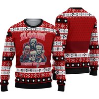 Horror Guys Slashin' Through The Snow Ugly Sweaters, Christmas Holiday Sweaters