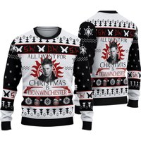 Supernatural Christmas Sweater, Supernatural Sitcom Ugly Sweater, Winchester Brothers