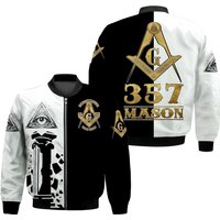 Personalized Freemason White Compass Symbol Bomber Jacket