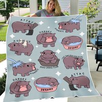 I Love Moo Deng Blanket, Funny Hippo Baby Moo Deng Blanket