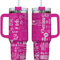Mean Girls 40 Oz Insulated Stainless Steel Tumbler With Lid And Straw On Wednesdays We Wear Pink