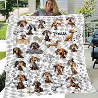 Dachshund Fun Cute Cartoon Whimsical Blanket Soft Cozy Plush Fleece, Sherpa And Black Sherpa