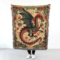 Medieval Dragon Woven Blanket, Dragon Lover Gift