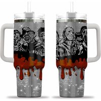 Halloween Horror Movie Characters Rhinestone Tumbler 40oz, Horror Bling Ghost 40oz Cup With Lid And Straw