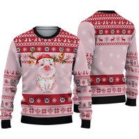 Lovely Pig Reindeer 3d Ugly Christmas Sweater, Funny Pig Xmas Sweater, Ugly Sweater