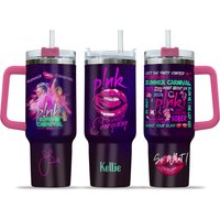 Custom P!nk Pink Singer Summer 2024 Tour Tumbler, Pink 40 Oz Tumbler With Handle, Music Tour 2024 Tumbler