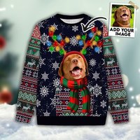 Personalized Pet Sweater - Custom Ugly Christmas Sweater, Funny Reindeer Horn