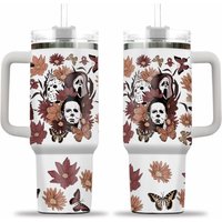 Glass Floral Horror Movie Tumbler Halloween 40oz | Evil Characters | Horror Film | Ghost | Scream | Jason | Michael