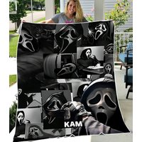 Personalized Name Ghost Face Blanket, Scream Movie Fleece Mink Sherpa Blanket