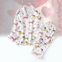 Dachshund Valentine Pajamas Set, Cute Animal Pajamas For Her