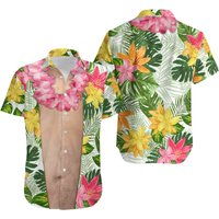 Funny Big Belly Aloha With Tropical Flowers - Custom Hawaiian Shirt