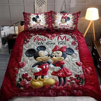Yo U & Me We Got This Mouse Personalized Quilt Set, Couple Anniversary Bedding Set