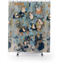 Samurai Frogs Shower Curtain ~ Vintage Japanese Folklore, Ninja Frog And Toad, Fun Bathroom Decor