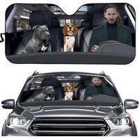 John Wick And Pitbull And Beagle Dog Car Auto Sun Shade, Car Sunshade