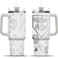 40 Oz Baseball Mom Tumbler With Handle - Laser Engraved Tumbler With Lid And Straw