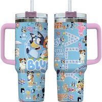 Personalized Blue Mom Tumbler 40oz, Blue Tumbler With Handle, Mother's Day Gift, Gifts For Mom