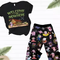 Courage The Cowardly Halloween T-shirt Pants, Dog Punk Cartoon Pajamas Set