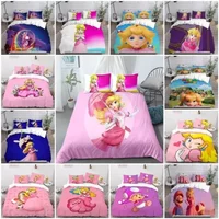 Super Mario Bros. Princess Peach Duvet Quilt Cover Set Pillowcase Bedding Set