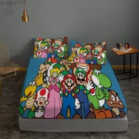Super Mario Bedding Set 3pcs Fitted Sheet Deep Pocket Bed Sheet Two Pillowcases