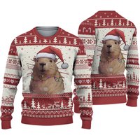 Cute Capybara Christmas Ugly Sweater, Capy Santa Holiday Sweater