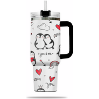 Loving Penguin Tumbler 40oz With Handle, Valentine Tumbler 40oz