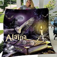 Magic Wizard Custom Blanket, Starry Nightpersonalized Throw, Valentine's Gifts