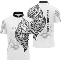 White Tribal Custom Bowling Jerseys For Men, Custom Name Team Bowling Shirt