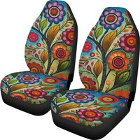 Colorful Flower Car Seat Cover Set - Front Seat Protector
