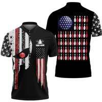 Personalized Skull American Flag Bowling Polo Shirt