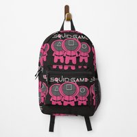 Squid Cosplay Masked Men Pink Soldier Guards English Logo Backpack