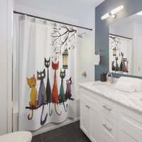 Whimsical Cats Shower Curtain Cats On Branch Bathroom Decor