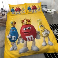 Fashion M& M Chocolate Logo Print Bedding Sets, Gifts For Friends