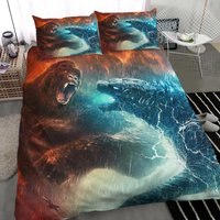 God Zilla Fights Kong In The Rain Quilt Duvet Cover Set Comforter Cover Bedspread