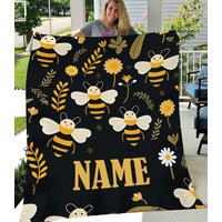 Cute Bee Blanket, Bee Blanket, Bee Velvet Blanket, Personalized Bee Blanket, Bee Adult Blanket
