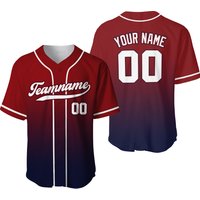 Navy Red Gradient Custom Baseball Jersey With Teamname Name Number