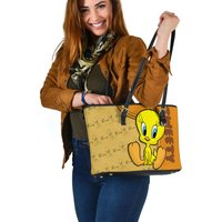 Tweety Bird Women Leather Tote Bag, Tweety Bird Lover's Handbag