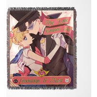 Sailor Moon Inspired Woven Tapestry Blanket -usagi & Tuxedo Mask Anime Gift For Couples